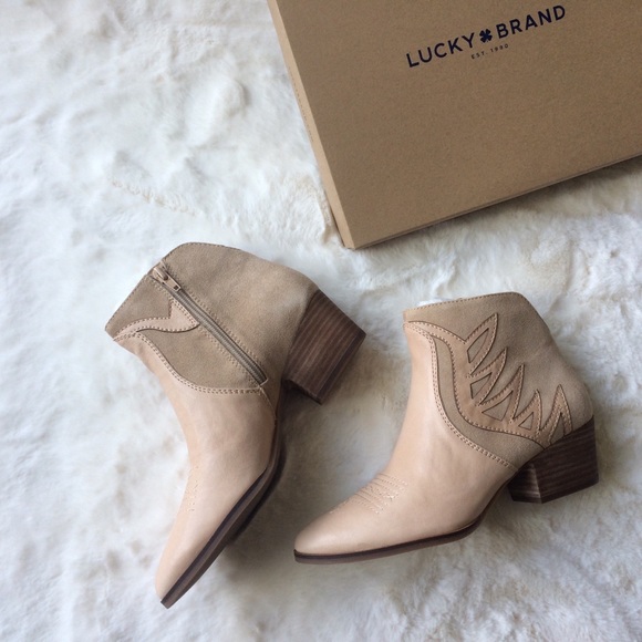 NEW IN BOX Lucky Brand Leather/Suede Ankle Boots - Picture 1 of 5